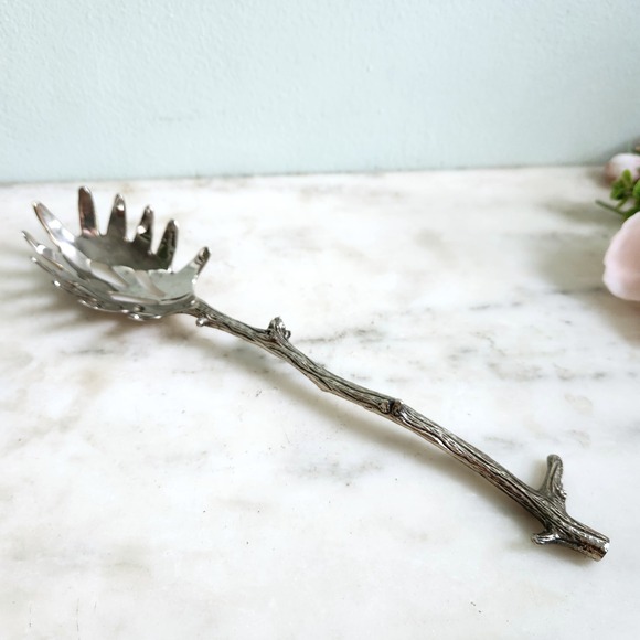 Vintage Pasta Server with Branch Handle Silver Plated Steel Twig Utensil - Picture 1 of 7